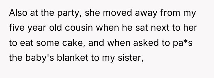 Also at the party, she moved away from my five...