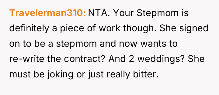 Travelerman310 NTA. Your Stepmom is definitely a piece of work...