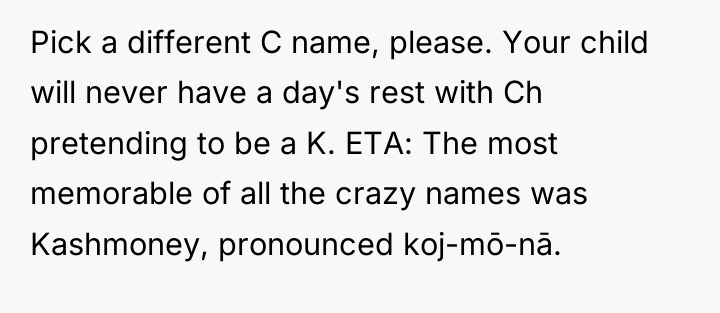 Pick a different C name, please. Your child will never...