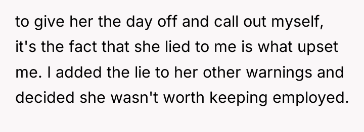 to give her the day off and call out myself,...