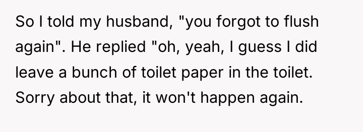 So I told my husband, "you forgot to flush again"....
