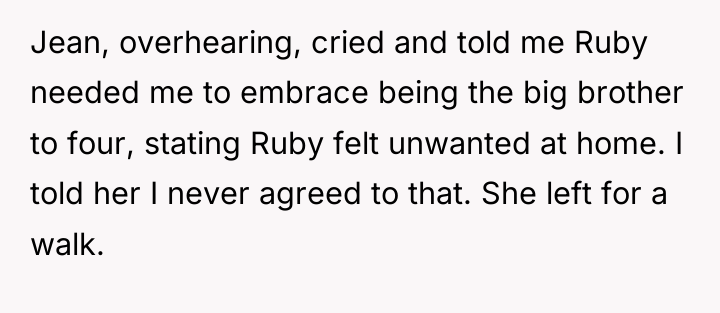 Jean, overhearing, cried and told me Ruby needed me to...