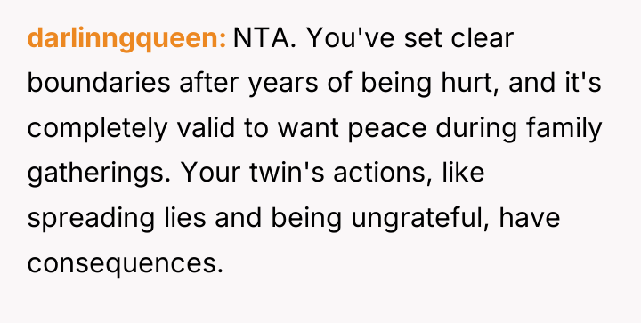 darlinngqueen NTA. You've set clear boundaries after years of being...