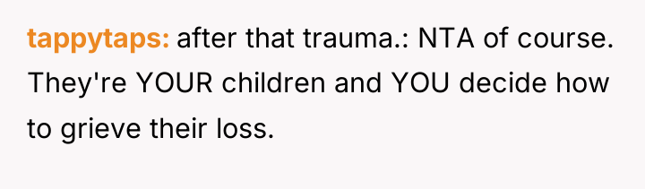 tappytaps after that trauma.: NTA of course. They're YOUR children...
