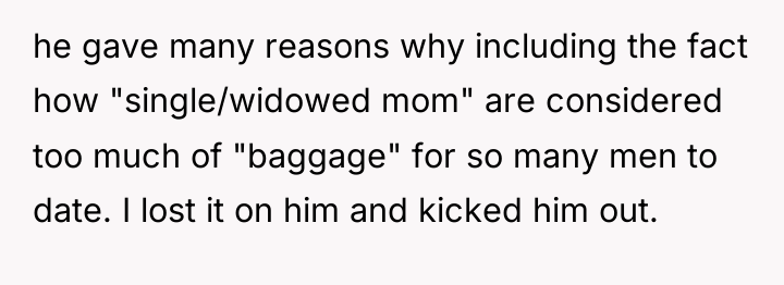 he gave many reasons why including the fact how "single/widowed...