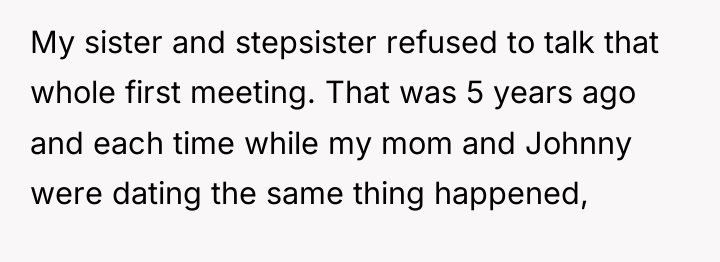 My sister and stepsister refused to talk that whole first...