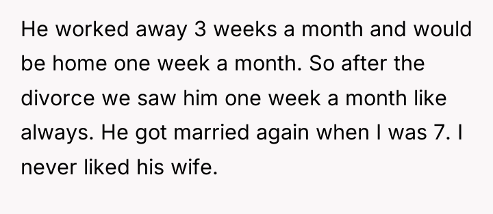 He worked away 3 weeks a month and would be...