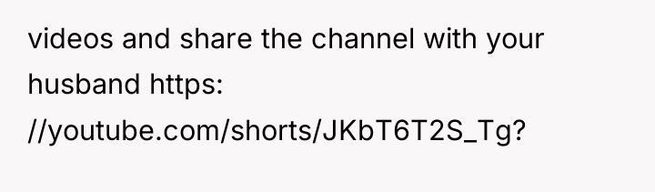 videos and share the channel with your husband https: //youtube.com/shorts/JKbT6T2S_Tg?