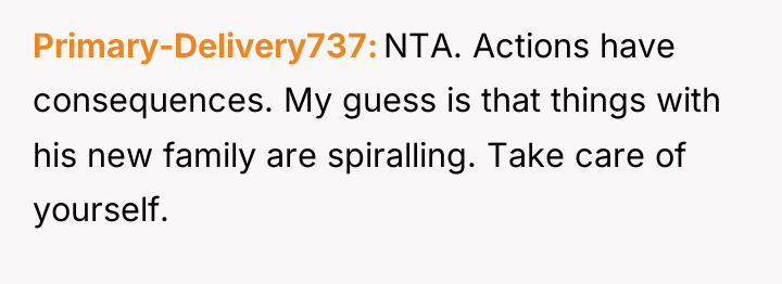 Primary-Delivery737 NTA. Actions have consequences. My guess is that things...