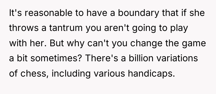 It's reasonable to have a boundary that if she throws...