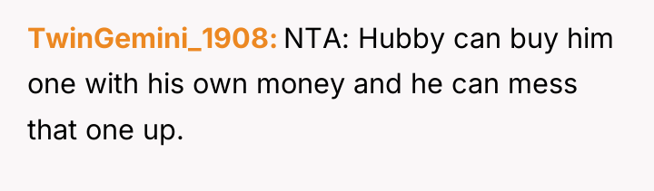 TwinGemini_1908 NTA: Hubby can buy him one with his own...