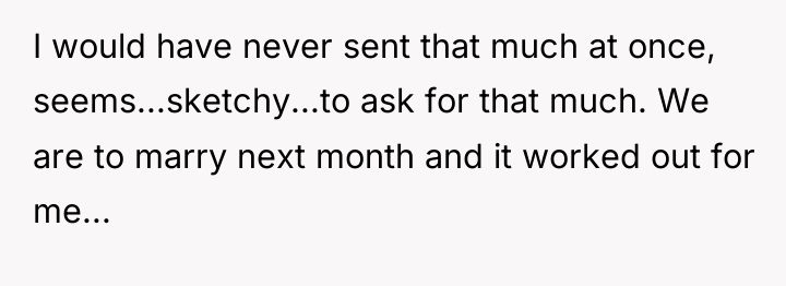 I would have never sent that much at once, seems...sketchy...to...