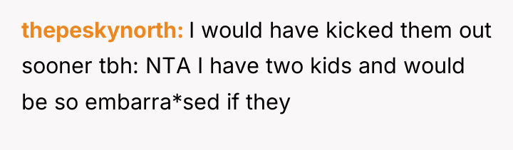 thepeskynorth I would have kicked them out sooner tbh: NTA...