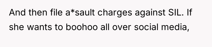 And then file a*sault charges against SIL. If she wants...