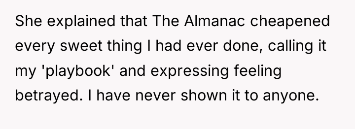 She explained that The Almanac cheapened every sweet thing I...
