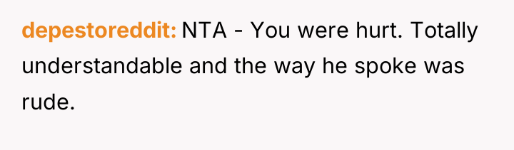 depestoreddit NTA - You were hurt. Totally understandable and the...