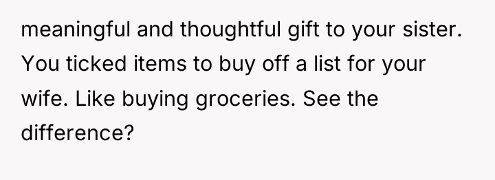 meaningful and thoughtful gift to your sister. You ticked items...