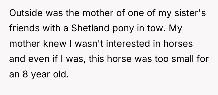 Outside was the mother of one of my sister's friends...