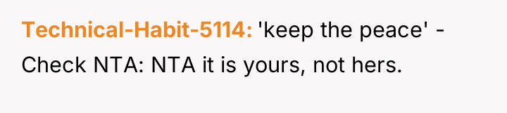 Technical-Habit-5114 'keep the peace' - Check NTA: NTA it is...