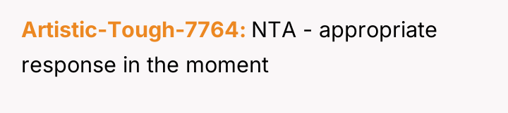 Artistic-Tough-7764 NTA - appropriate response in the moment