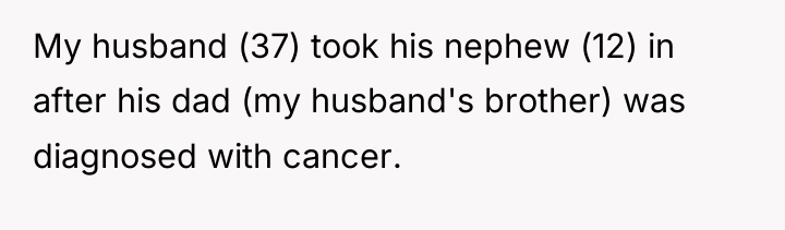 My husband (37) took his nephew (12) in after his...