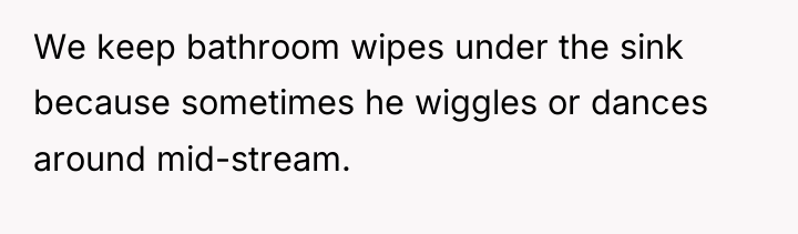 We keep bathroom wipes under the sink because sometimes he...