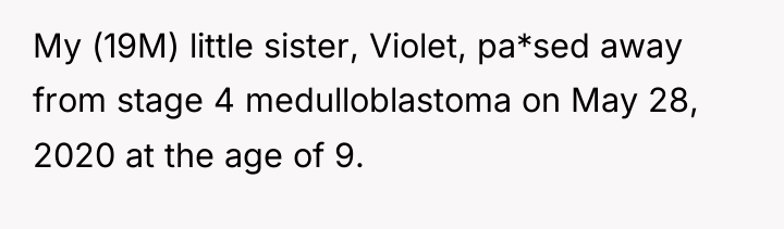 My (19M) little sister, Violet, pa*sed away from stage 4...