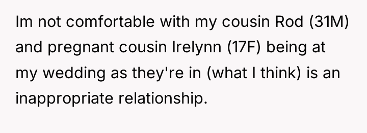 Im not comfortable with my cousin Rod (31M) and pregnant...