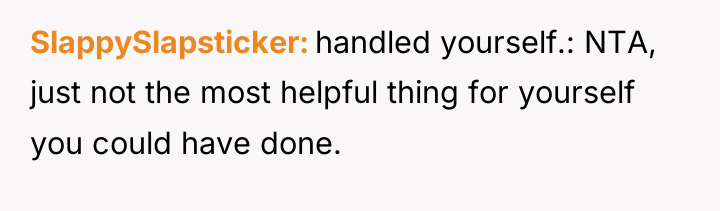 SlappySlapsticker handled yourself.: NTA, just not the most helpful thing...