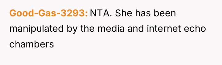 Good-Gas-3293 NTA. She has been manipulated by the media and...