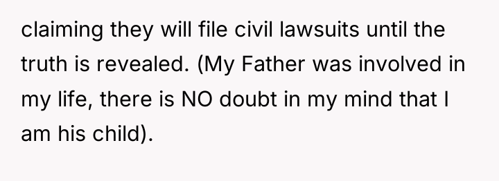 claiming they will file civil lawsuits until the truth is...