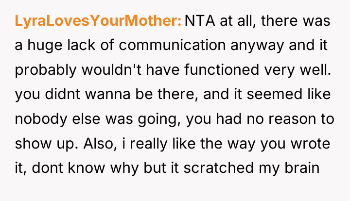 LyraLovesYourMother NTA at all, there was a huge lack of...
