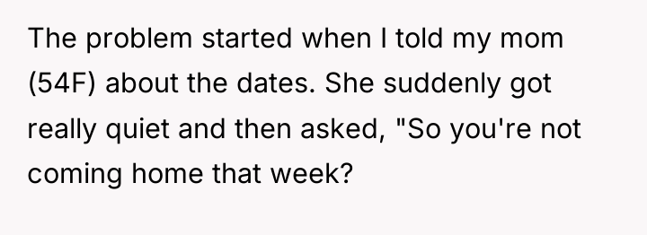 The problem started when I told my mom (54F) about...