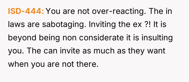 ISD-444 You are not over-reacting. The in laws are sabotaging....