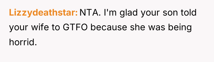 Lizzydeathstar NTA. I'm glad your son told your wife to...