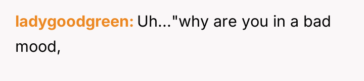 ladygoodgreen Uh..."why are you in a bad mood,