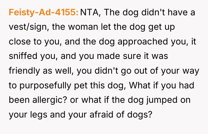 Feisty-Ad-4155 NTA, The dog didn't have a vest/sign, the woman...