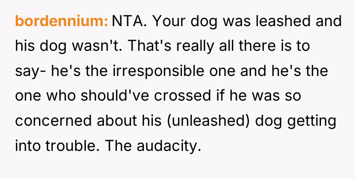 bordennium NTA. Your dog was leashed and his dog wasn't....