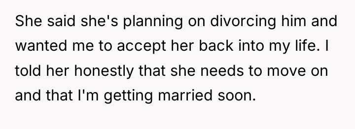 She said she's planning on divorcing him and wanted me...