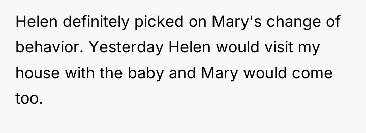 Helen definitely picked on Mary's change of behavior. Yesterday Helen...