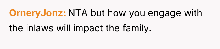 OrneryJonz NTA but how you engage with the inlaws will...