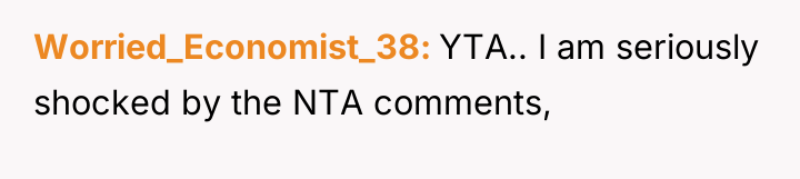 Worried_Economist_38 YTA.. I am seriously shocked by the NTA comments,