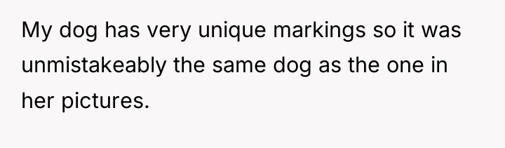 My dog has very unique markings so it was unmistakeably...