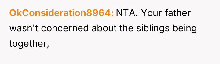 OkConsideration8964 NTA. Your father wasn't concerned about the siblings being...
