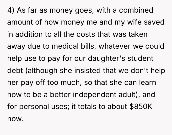 4) As far as money goes, with a combined amount...