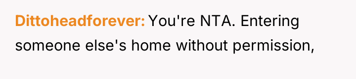 Dittoheadforever You're NTA. Entering someone else's home without permission,