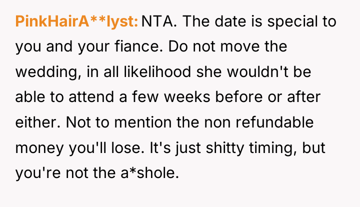 PinkHairA**lyst NTA. The date is special to you and your...