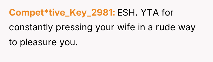 Compet*tive_Key_2981 ESH. YTA for constantly pressing your wife in a...