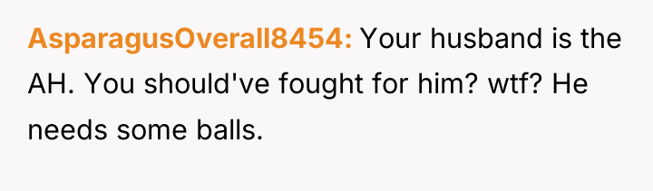 AsparagusOverall8454 Your husband is the AH. You should've fought for...