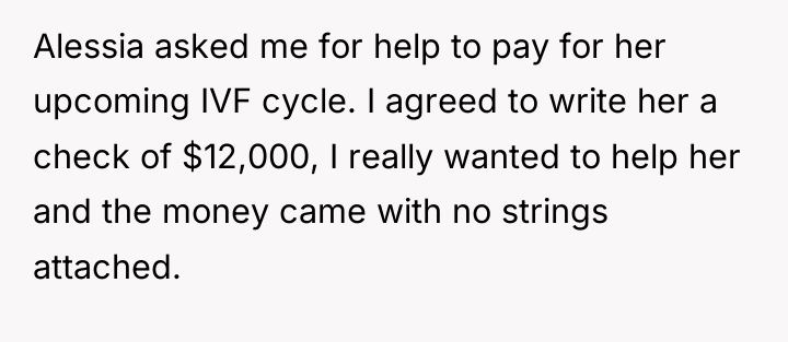 Alessia asked me for help to pay for her upcoming...